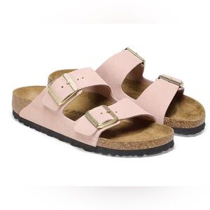 Birkenstock Arizona Two-Strap Sandal in Light Pink suede. Size 6 regular/wide